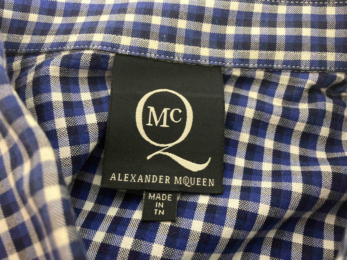 Alexander Mcqueen アレキサンダーマックイーン チェックBDシャツ ブルー 長袖シャツ 刺繍 48サイズ_画像3