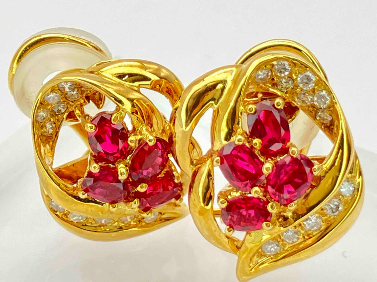 【希望者のみラッピング無料】 K18/ルビー1.73ct/ダイヤモンド0.27ct/イヤリング/9.6g/鑑別書付き ルビー