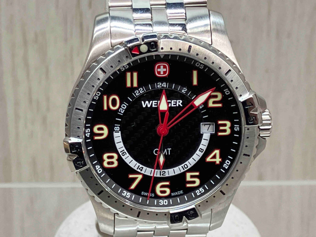 20-60代からのファッション通販 WENGER 7707X スクアドロン GMT クォーツ ケースサイズ 4.0cm ベルト長さ 21cm バックル、ケース小キズあり ウェンガー