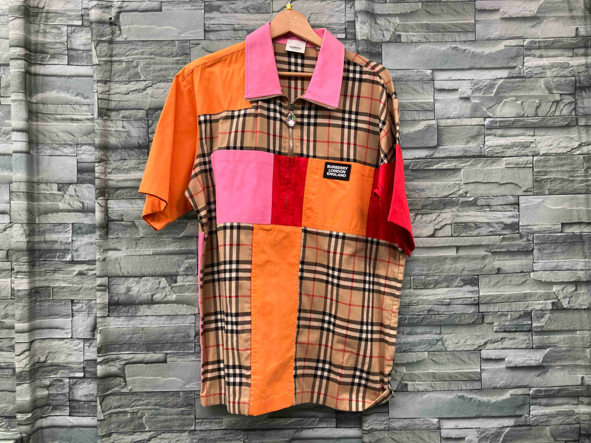 BURBERRY/Men's Colorblock Vintage Check Short-sleeve Cotton Shirt/カラーブロック/ノバチェック/半袖シャツ/ハーフジップ/メンズ/S_画像1