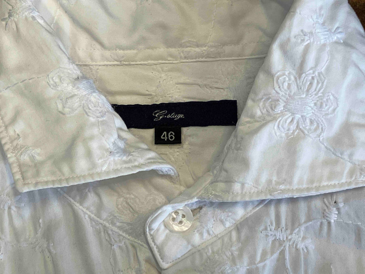 USED flower pattern embroidery L/S shirt white 古着 花柄刺繍 長袖シャツ ホワイト サイズS_画像4