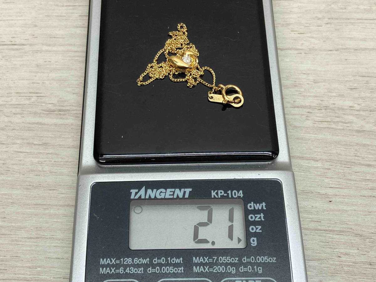 K18 ダイヤ 0.09ct デザイントップ ネックレス チェーン全長 40cm トップサイズ 0.9×0.6cm 総重量 2.1g 小キズあり_画像7