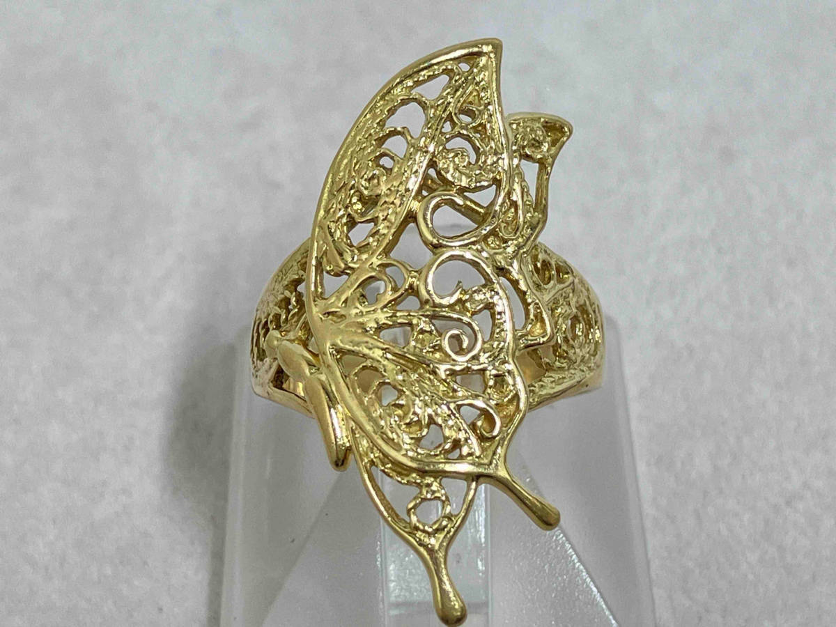 最高品質の K18/透かしバタフライリング/指輪/蝶/12号/5.6g 店舗受取可 イエローゴールド