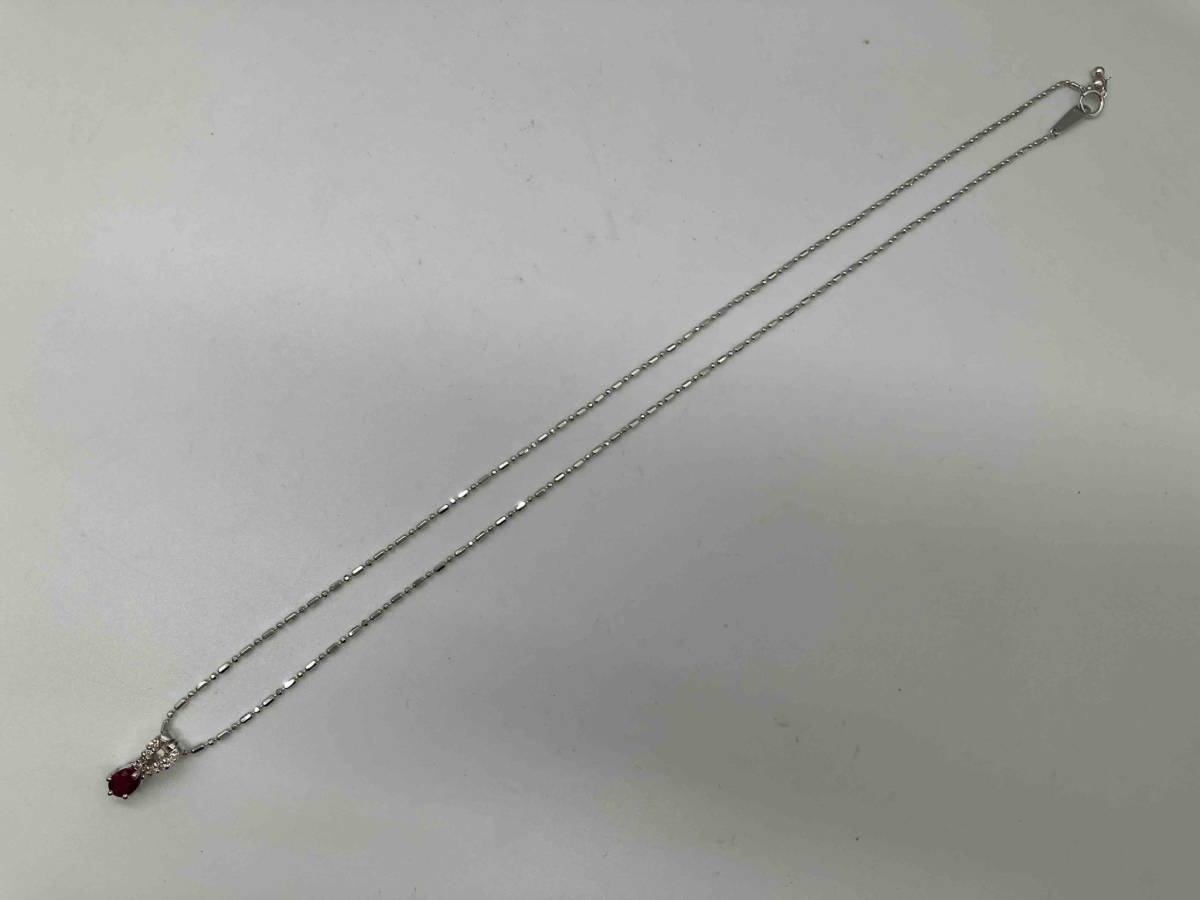 【鑑別カード付き】K18WG／-45.5㎝／3.9g／ダイヤ付ネックレス 店舗受取可