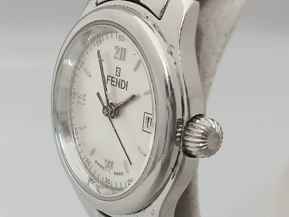 FENDI 210L clock Fendi silver face quartz lady's 