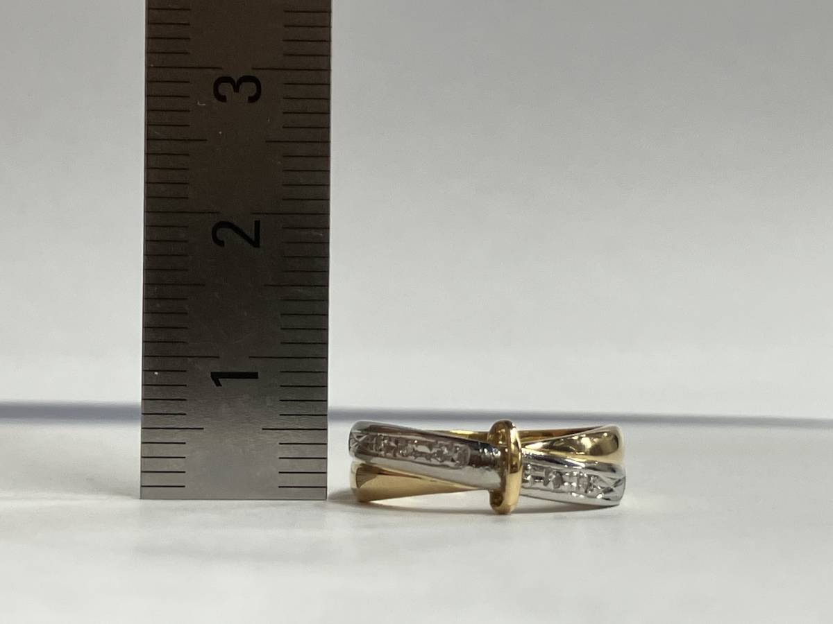 プラチナ 18金 Pt900 K18 ダイヤモンド 0.03ct 約12号 総重量4.2g リング 指輪の画像7