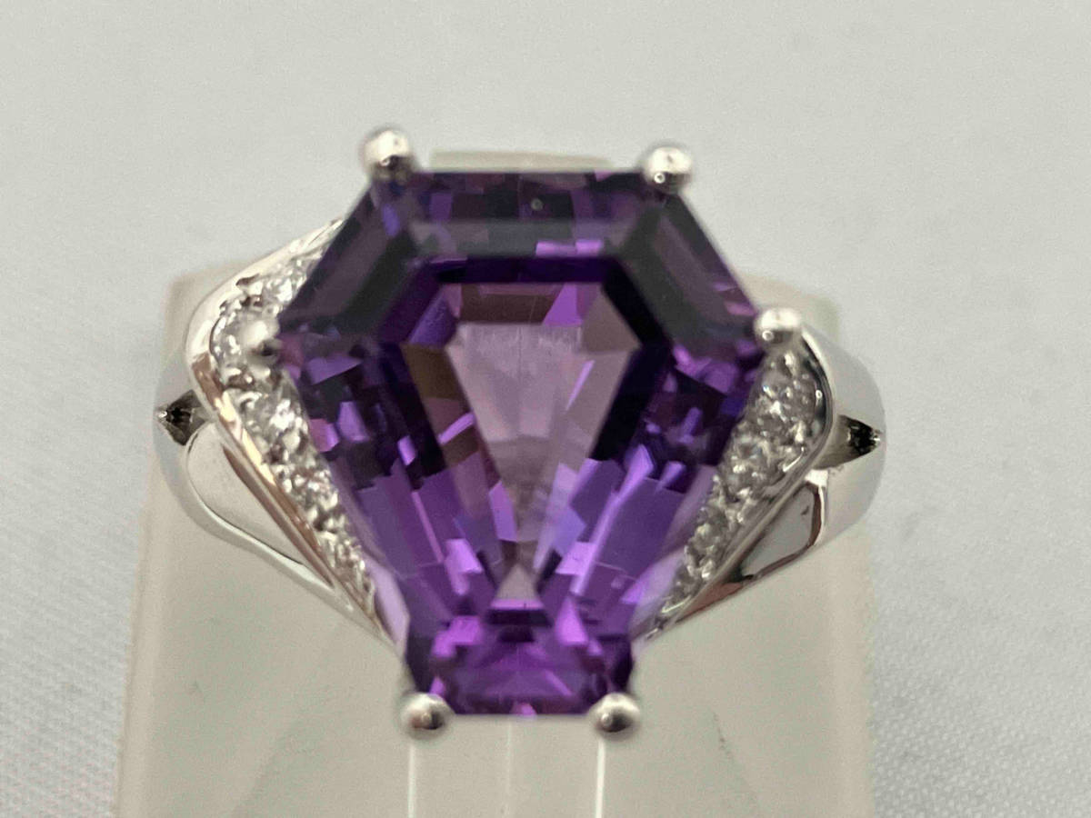 素晴らしい 天然アメシストリング Pt900 約10.6g 11号 ダイヤ0.15ct アメジスト
