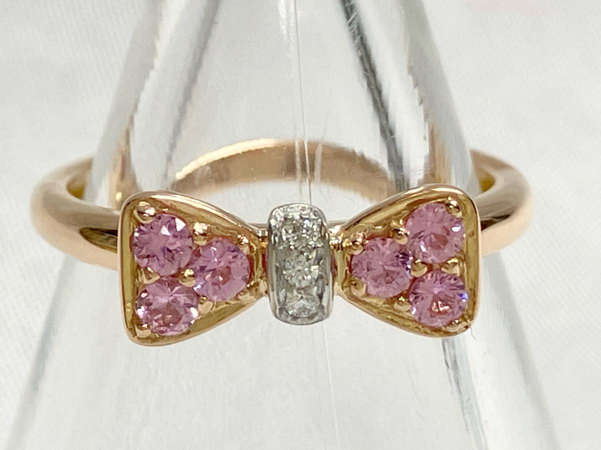 ファッション通販 安い ポンテヴェキオ PONTEVECCHIO K18 ダイヤ0.02ct リング 4.5号 2.0g リボンモチーフ トップH0.5×W1.1cm ポンテヴェキオ
