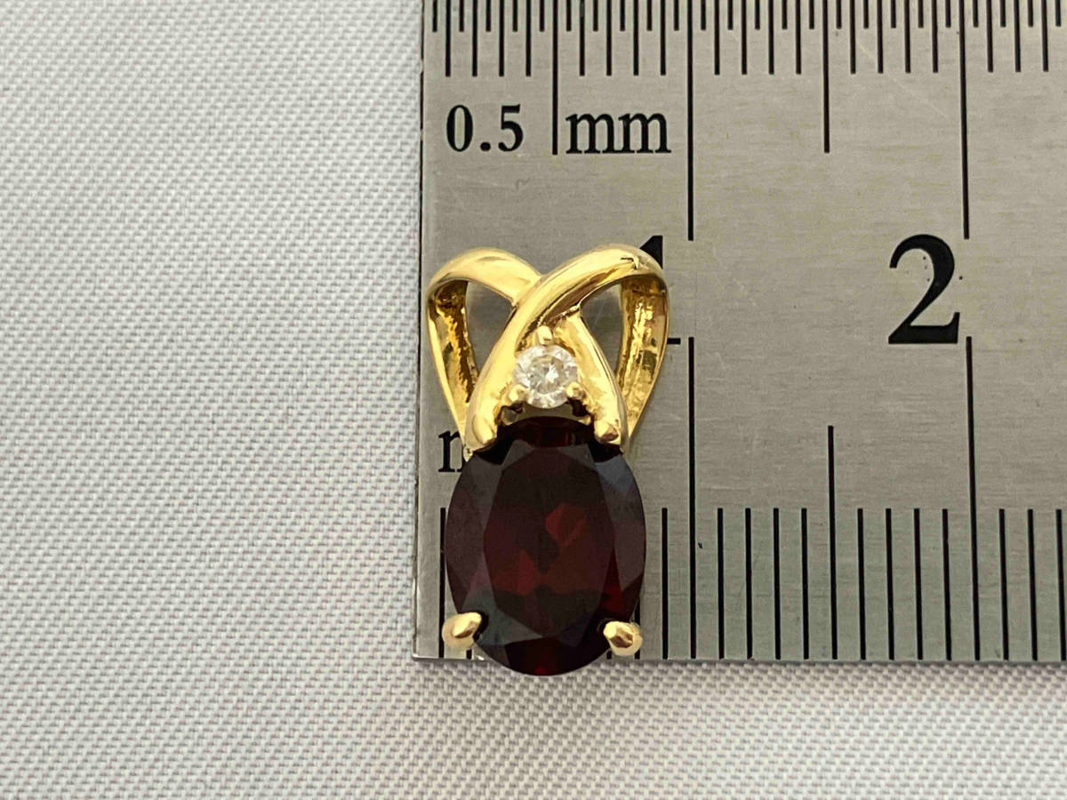 K18／赤石／ダイヤモンド0.05ct／ペンダントトップ／バチカン縦約5mm／1.9g_画像6