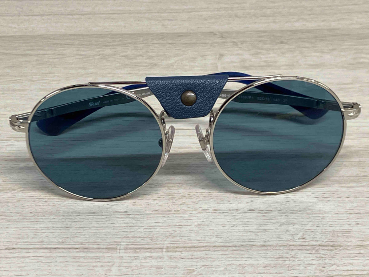 persol パーソル 2496-S-Z 1139/P1 52□18 140 2P メンズ レディース サングラス 銀色フレーム レンズブルー ケースなし_画像1