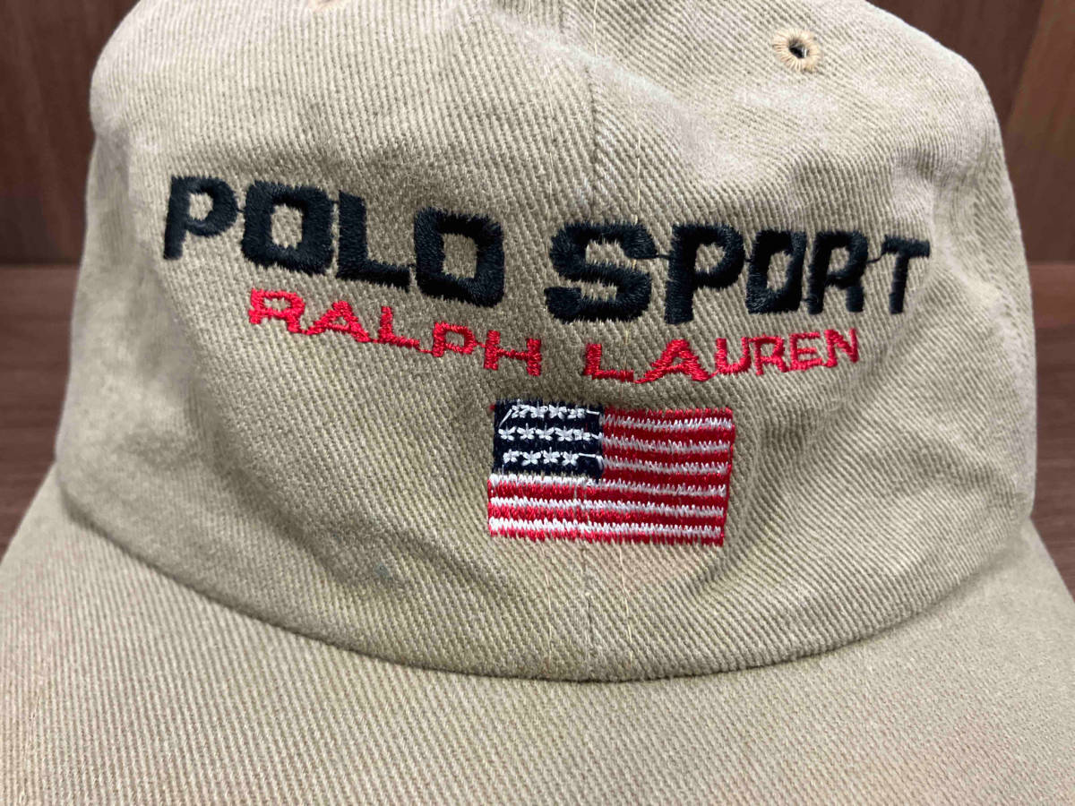 POLO RALPH LAUREN ポロ ラルフローレン polo sport USA製 星条旗 刺繍 6パネル キャップ ベージュの画像2