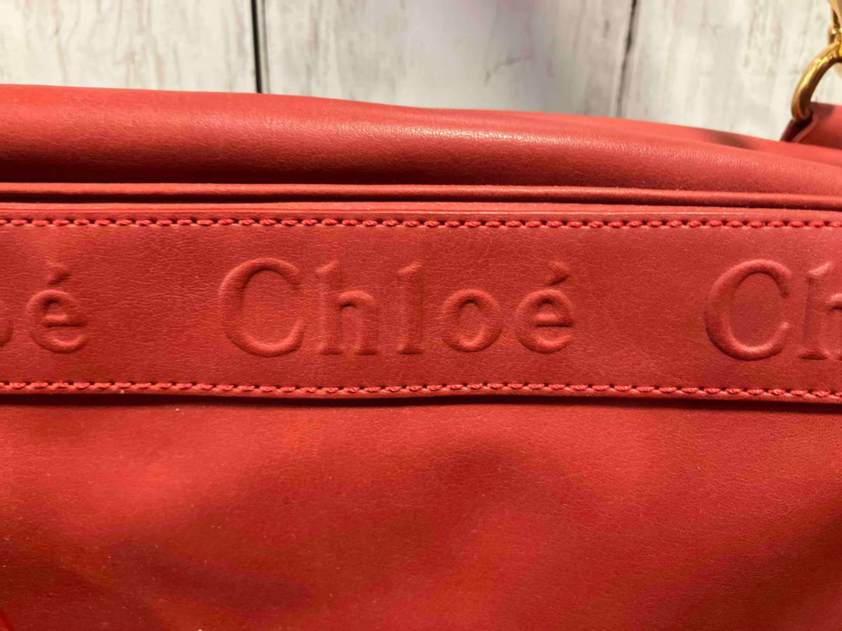 Chloe クロエ 01-11-62 バッグ レッド 型押し ロゴ タッセル パスケース付き_画像10