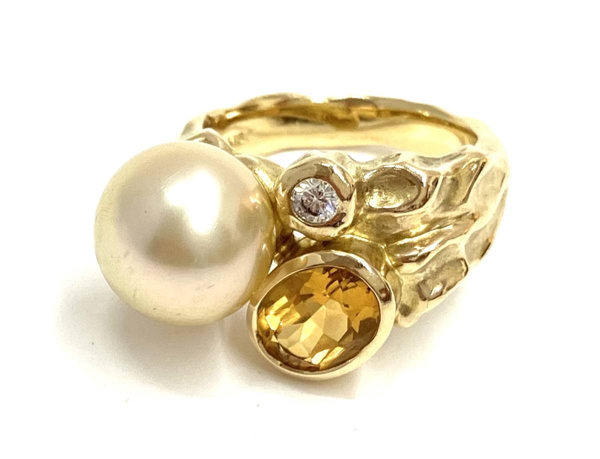 TASAKItasakiK18 750 жемчуг жемчуг diamond 0.07ct цветной камень кольцо кольцо 10.4g #10