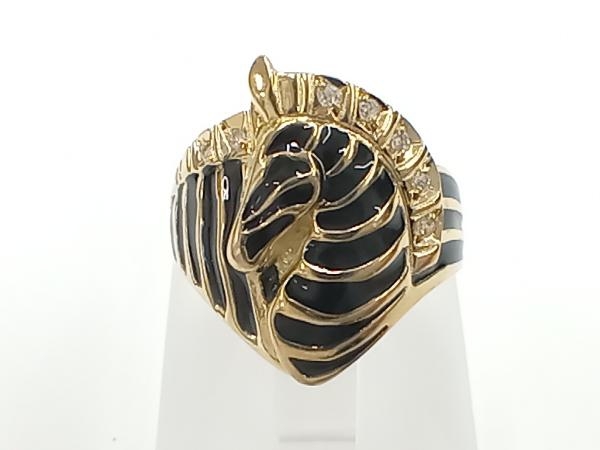 人気満点 0.05ct ダイヤモンド K18 12.5号 リング ダイヤ ゼブラモチーフ 馬 総5.4g #12.5 イエローゴールド