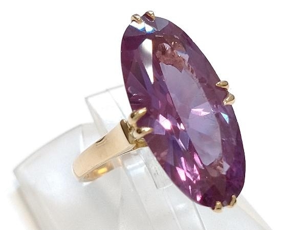 最高品質の 18金 K18 YG 店舗受取可 #9 4.6g イエローゴールド 指輪 リング 紫石 パープル イエローゴールド