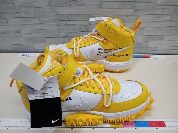 美品 Off-White × Nike ナイキ オフホワイト Air Force 1 Mid SP LTHR 'White and Varsity Maize' 23SS ミッドカット イエロー系 箱あり_画像2