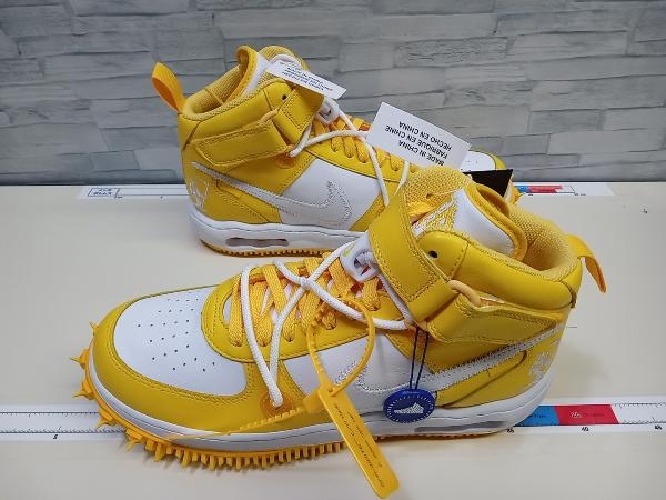 美品 Off-White × Nike ナイキ オフホワイト Air Force 1 Mid SP LTHR 'White and Varsity Maize' 23SS ミッドカット イエロー系 箱あり_画像3