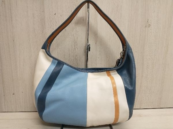 COACH 9298 コーチ ワンショルダーバッグ レザー 革製 マルチカラー ブルー系 横幅約40cm_画像2