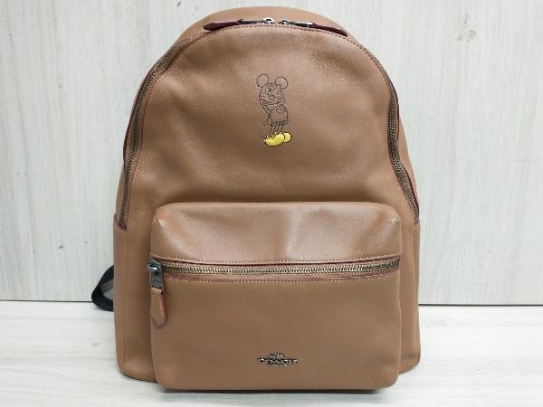 COACH×Disney F59378 コーチ レザー 革製 リュック ミッキー ディズニー ブラウン 横幅約31cm