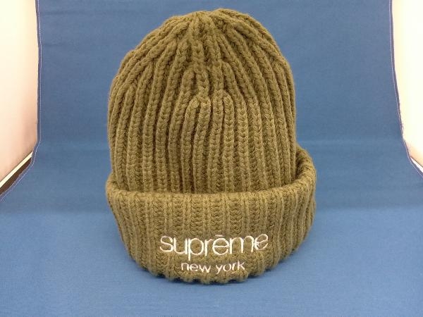 冬 Supreme シュプリーム ニット帽 Classic Logo Chunky Ribbed Beanie 袋付き オリーブ Freee_画像1