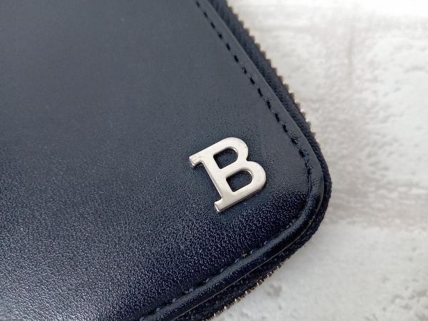 BALLY バリー 長財布 小銭入れあり ラウンドファスナー ウォレット メンズ ネイビー レザー フォーマル シンプル Bロゴ 箱付き 状態考慮_画像8