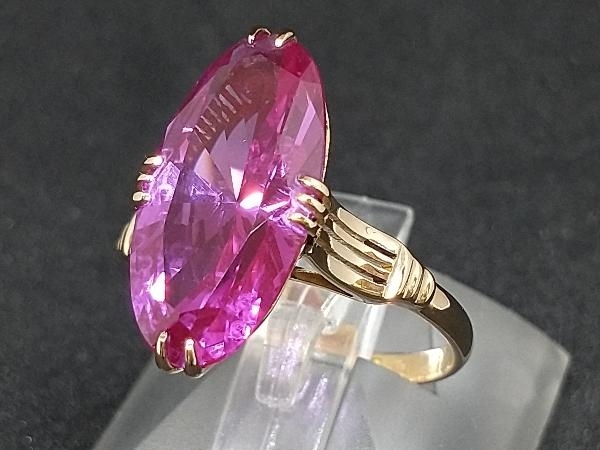 2024-25 秋冬新作 K18 店舗受取可 #12 3.4g イエローゴールド 指輪 リング デザイン 石 ピンク パープル YG 18金 イエローゴールド