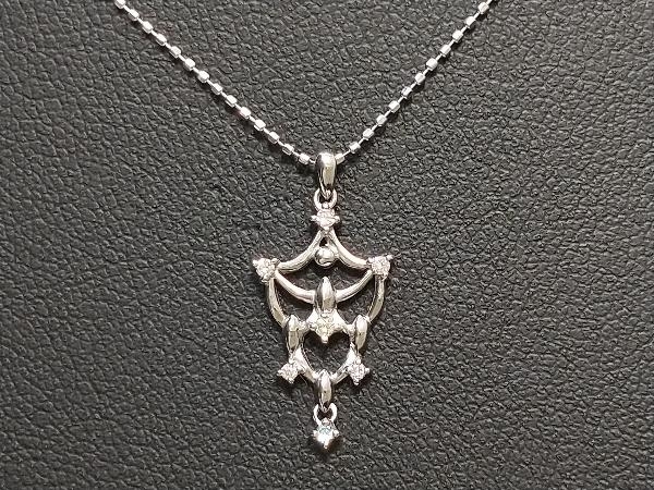 【高知インター店】 K18 店舗受取可 40cm 2.3g 0.06ct ホワイトゴールド ネックレス ペンダント デザイン 青石 ピンク ブルー WG 18金 ホワイトゴールド