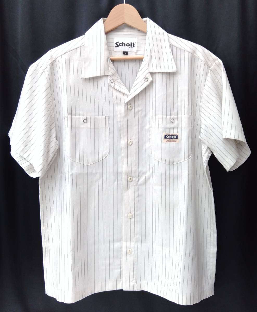 Schott ショット 半袖シャツ ワークシャツ ストライプ 白 ホワイト サイズ M メンズ 3125070_画像1