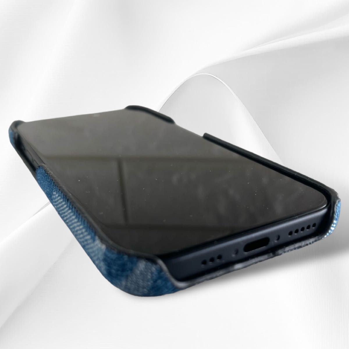 iPhone13 iPhone14 ブルー デニム生地 ハードケース スマホケース 優しい手触り アイフォン