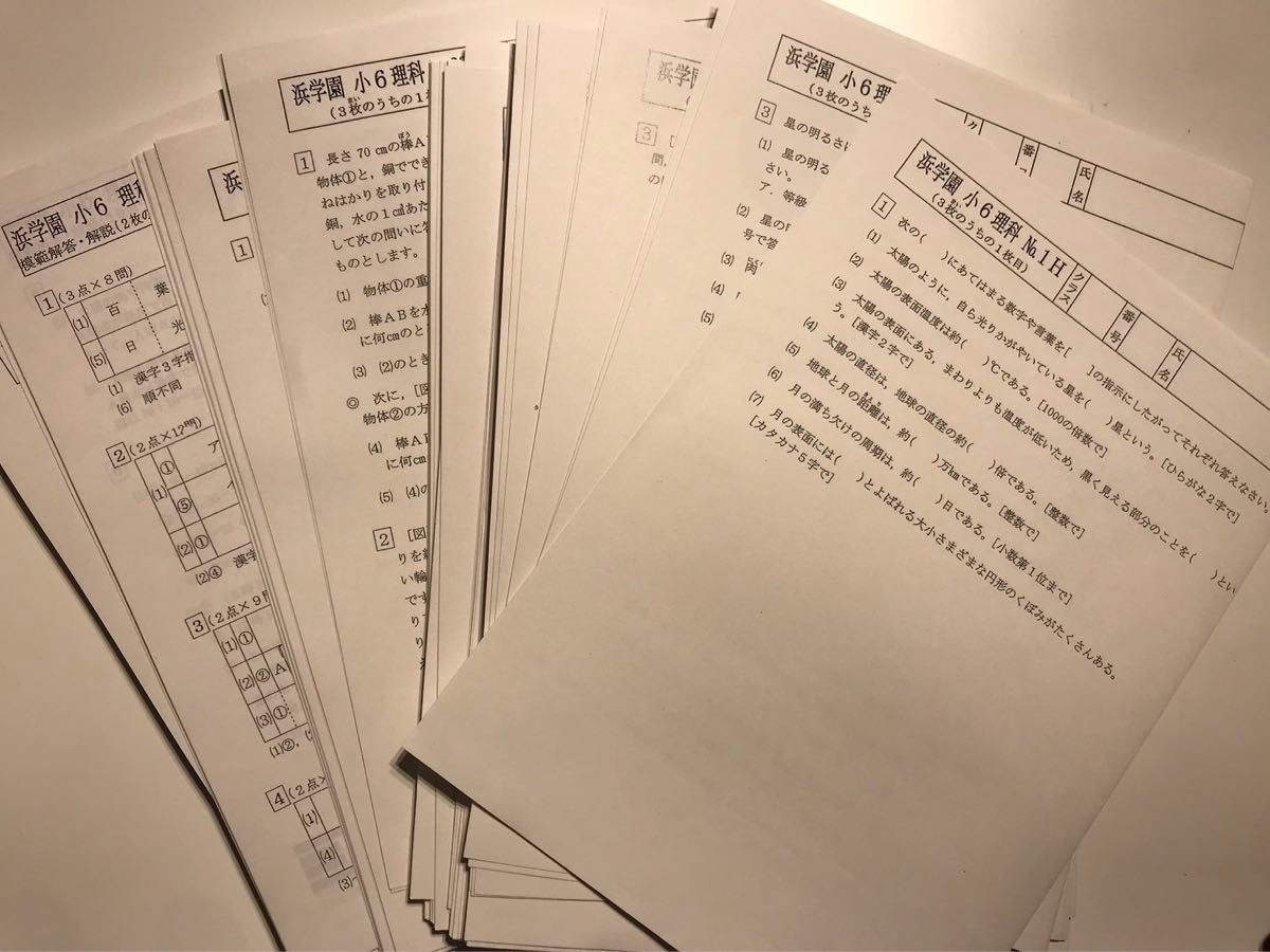 浜学園 小6 理科 復習テスト Hクラス No 1~No 39 実力テスト 浜学園 小6 理科 復習テスト Hクラス No 1~No 39 実力テスト