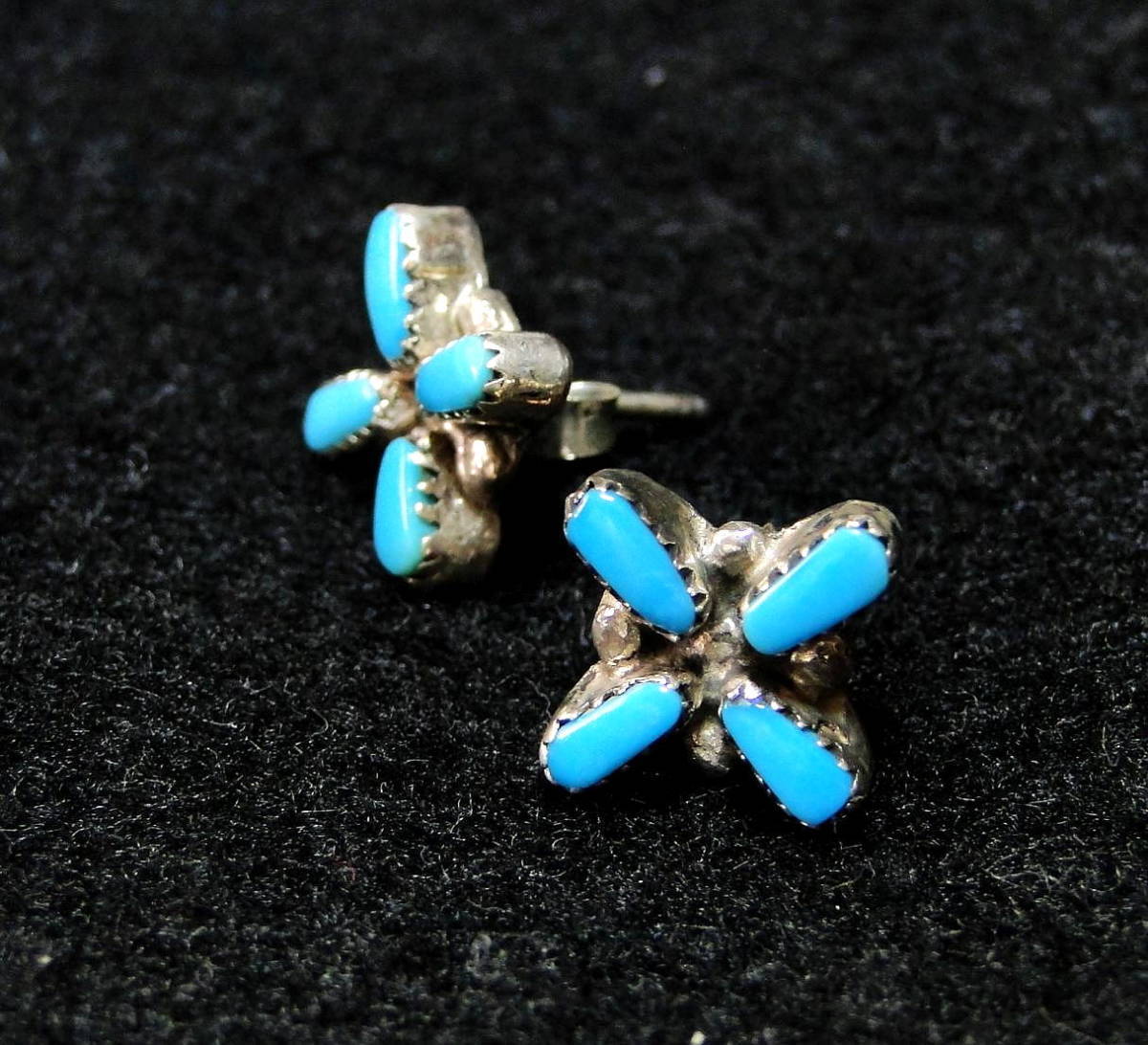 90\'s Vintage *zni group silver & turquoise earrings small needle Point F including carriage 