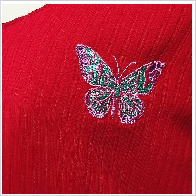  не использовался [X-girl] красный бабочка . вышивка кардиган cut and sewn style бабочка tops длинный рукав тонкий женский X-girl M * включая доставку 
