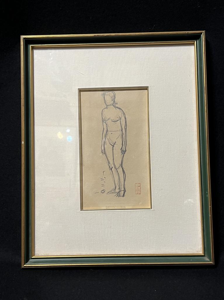 梅原龍三郎 裸婦 肉筆 梅原龍三郎鉛筆デッサン画直筆肉筆「裸婦」 文化勲章受章帝国