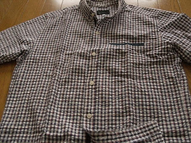 TKミクスパイス（タケオキクチ）かっこいい半袖ドレスシャツ　ホワイト＆パープル　チェック　サイズ３（L程度）