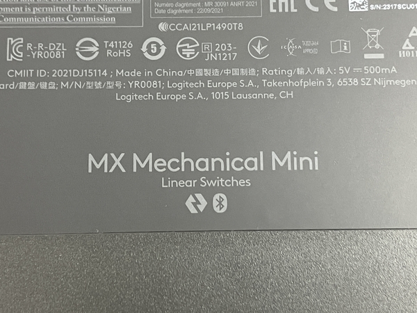 Logicool YR0081 MXMechanical Mini リニアスイッチ メカニカル ワイヤレスキーボード 赤軸 Bluetooth 中古 良好 N8517683_画像9