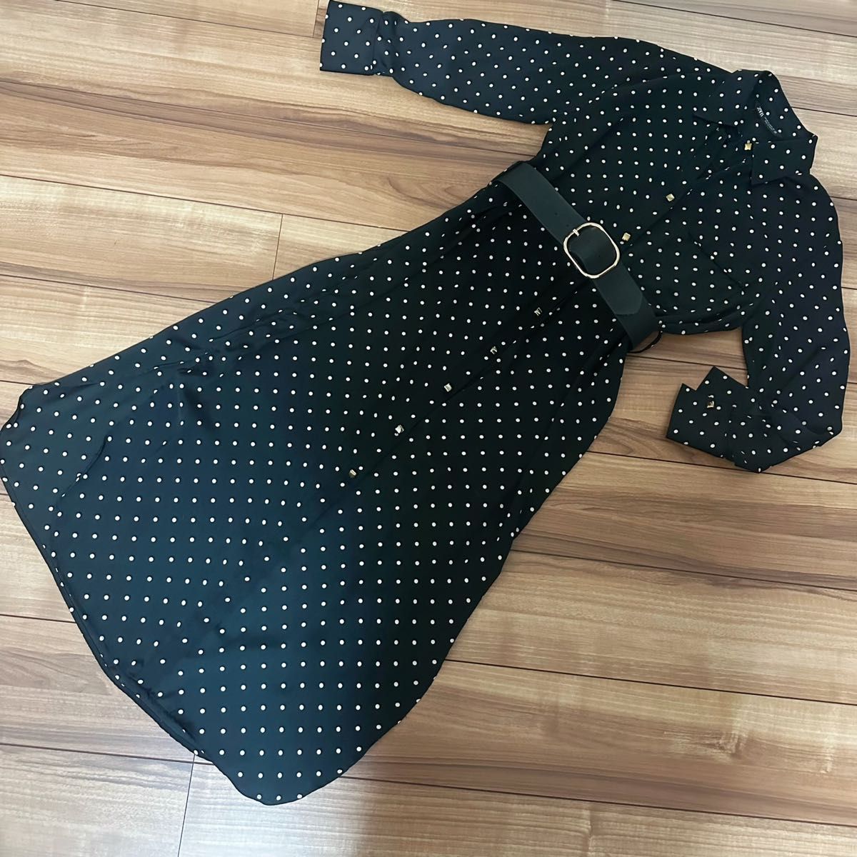 海外希少【PRADA】ベルト付き ドット シャツ ワンピース ZARA ポルカドット シャツ ワンピース ベルト付き|Yahoo!フリマ