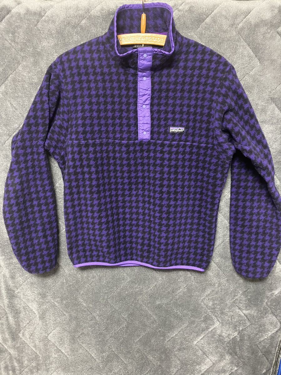 絶滅 90's Made in USA製 patagonia SNAP-T ビンテージ パタゴニア シンチラ スナップT 千鳥格子 ブラック パープルチェック 紫 極美 US- S