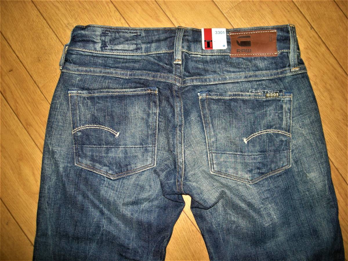 Ｇ STAR RAW ジースター ロウ 新品 未使用 ジーンズ 3301 STYLE NEUTRAL ダメージ加工 Straight ストレート Indigo Blue ストレッチ W27L32_画像3