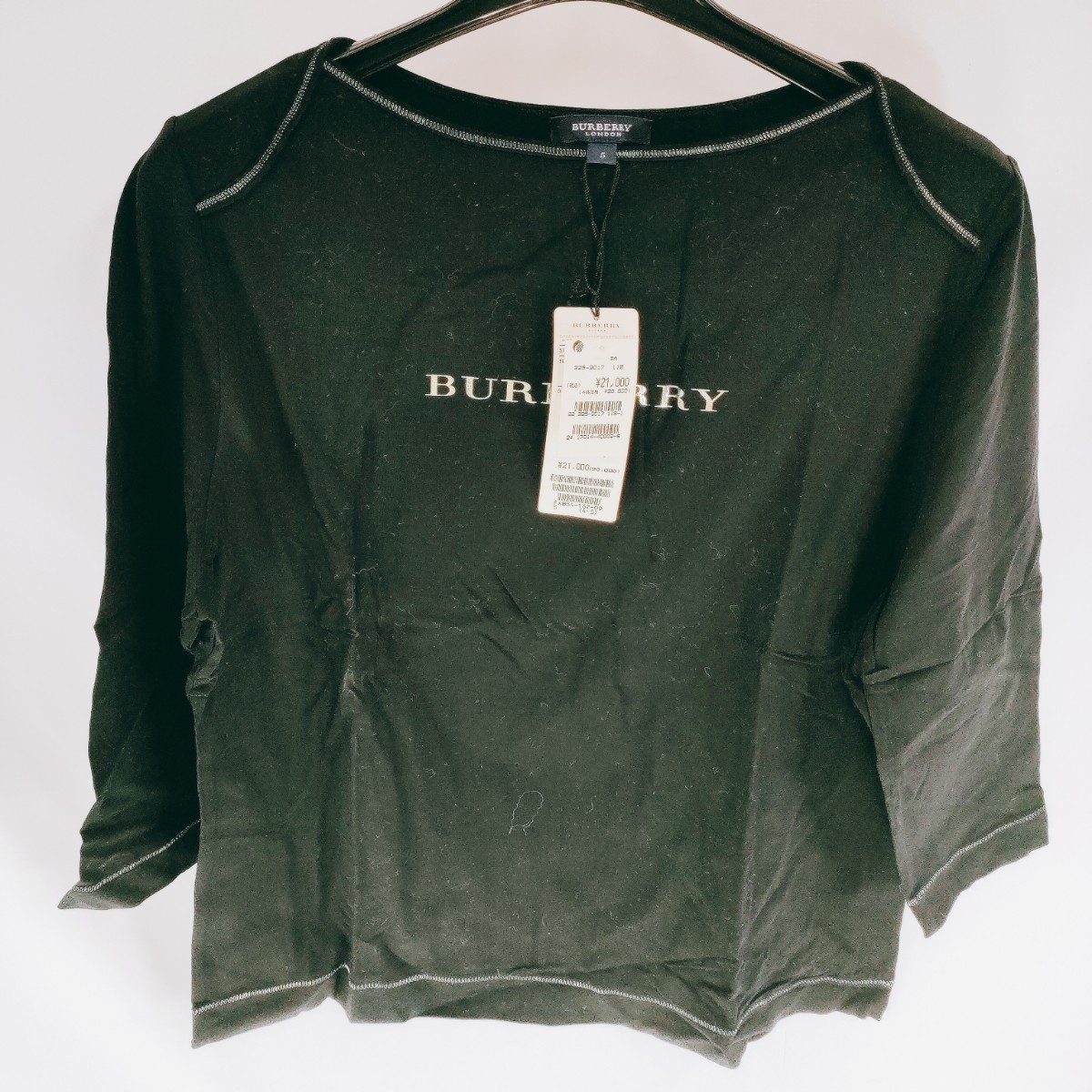 【未使用 タグ付き】BURBERRY LONDON バーバリー ロンドン 長袖Tシャツ 七分丈 サイズ5 長袖シャツ 無地 ロゴ ブラック シャツ Tシャツ A-3_画像1