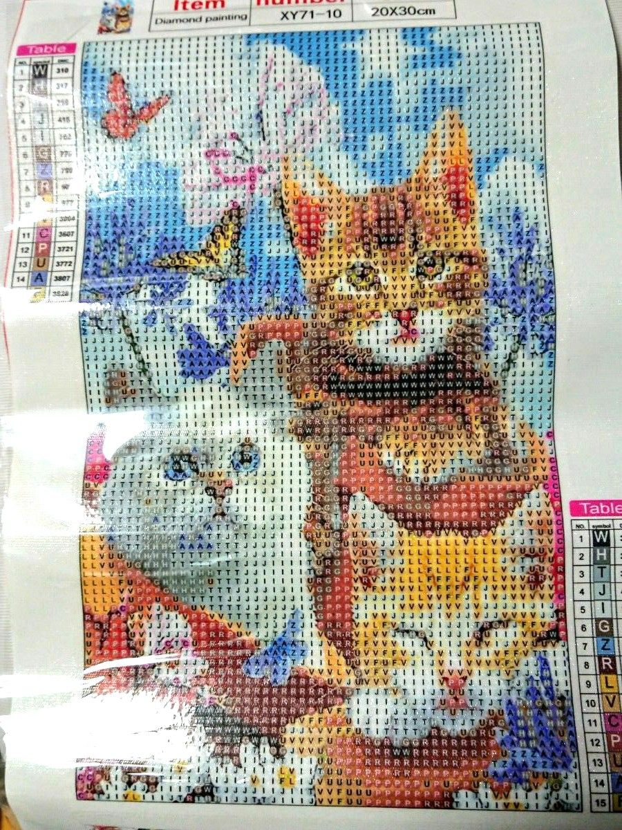 期間限定お値引き中☆新品ダイヤモンドアート20×30 プランターの3匹の子ネコさん 可愛い猫 花 蝶 作成キット