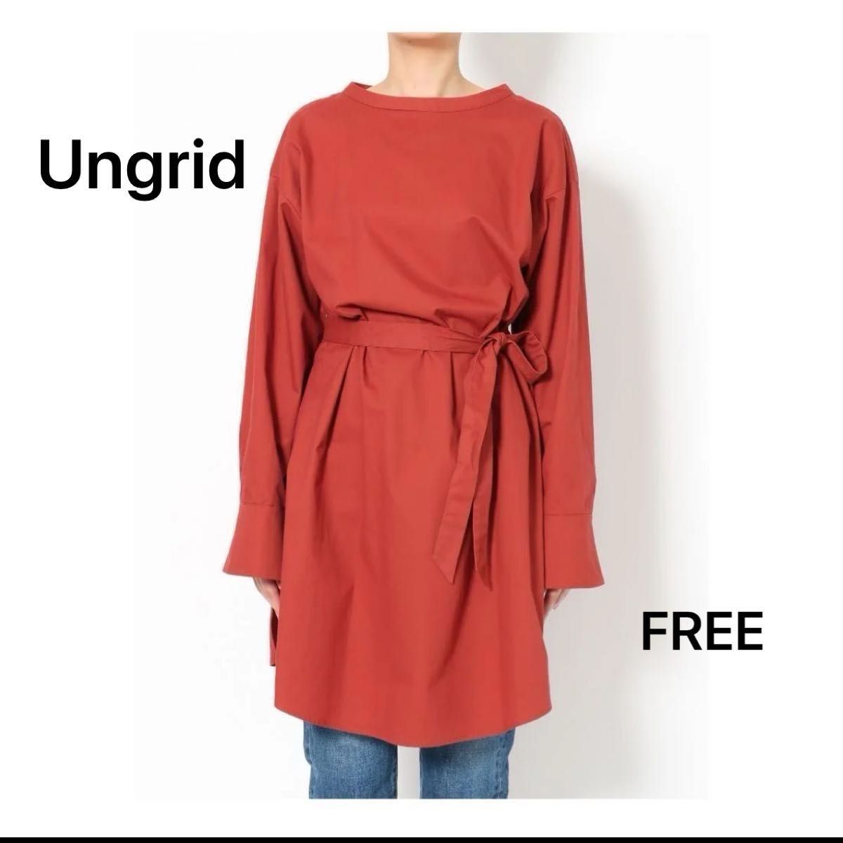 Ungrid（アングリッド）バックデザインスリットシャツ　レディース 長袖 ワンピース ウエストマーク シャツワンピースチェニック