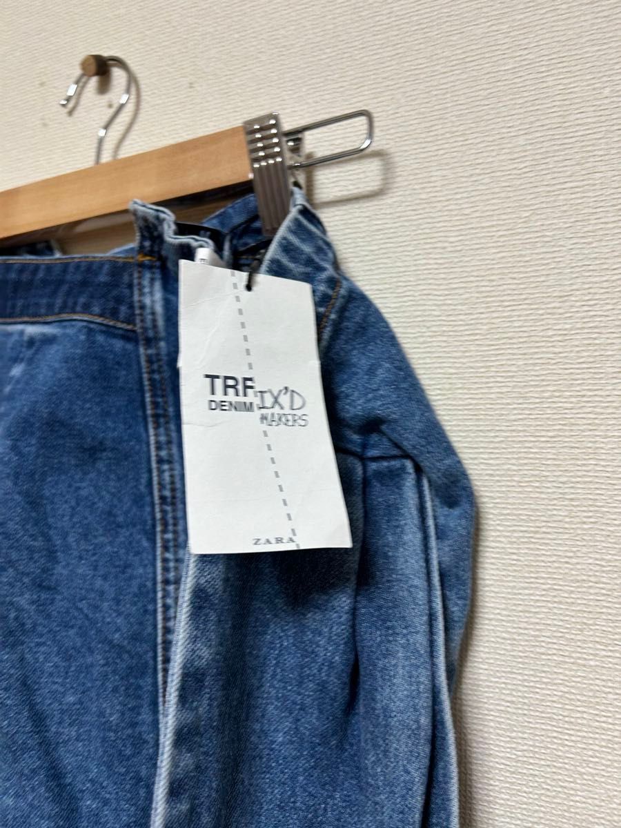 【新品タグ付】ザラトラファルック ZARA Trafaluc デニムフレアシャツスタイルデニムスカートミニ丈腰巻風 ブルーMサイズ