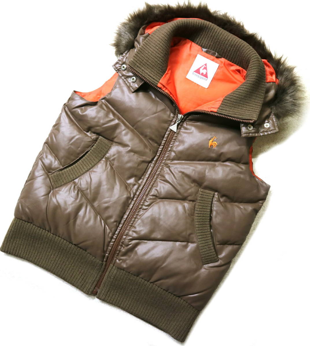  beautiful goods!*le coq sportif Le Coq hood & fur down vest * woman M-L size sport, work also 