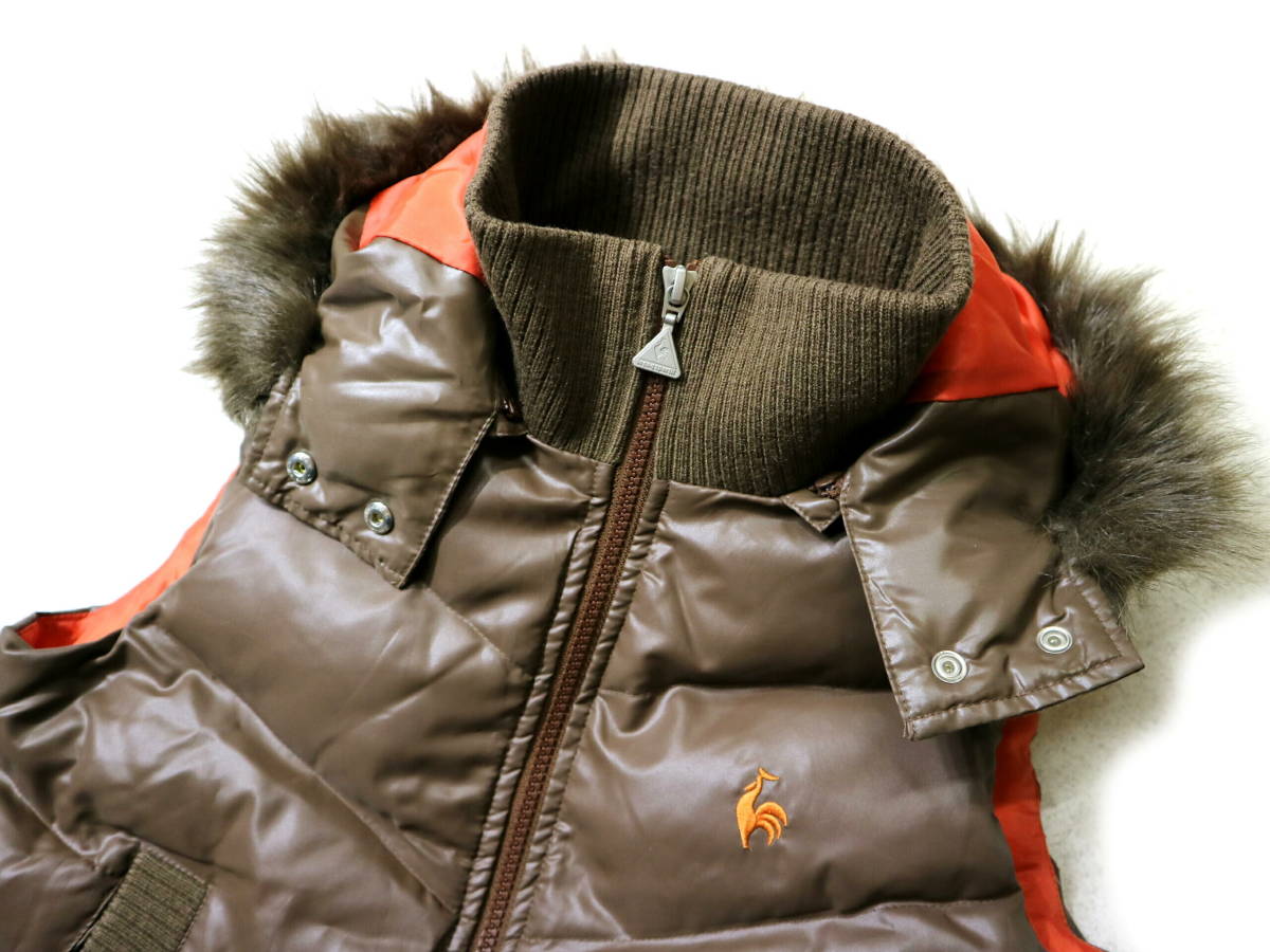  beautiful goods!*le coq sportif Le Coq hood & fur down vest * woman M-L size sport, work also 