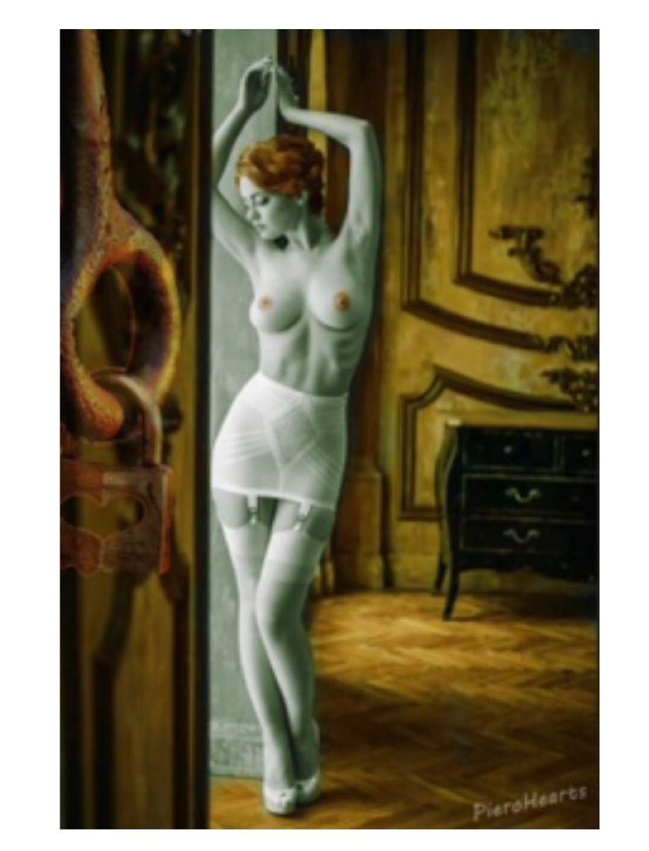 デジタルアートの鬼才Piero Hearts 人物画　「裸婦」真作　額装付き