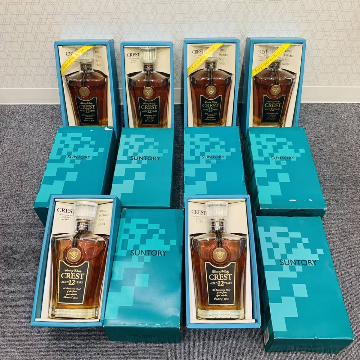 【H10428EM】1000円～ 未開栓 6本セット SUNTORY サントリー CREST クレスト 12年 デキャンタ ウイスキー 古酒 700ml 43% 日本 箱劣化有_画像1