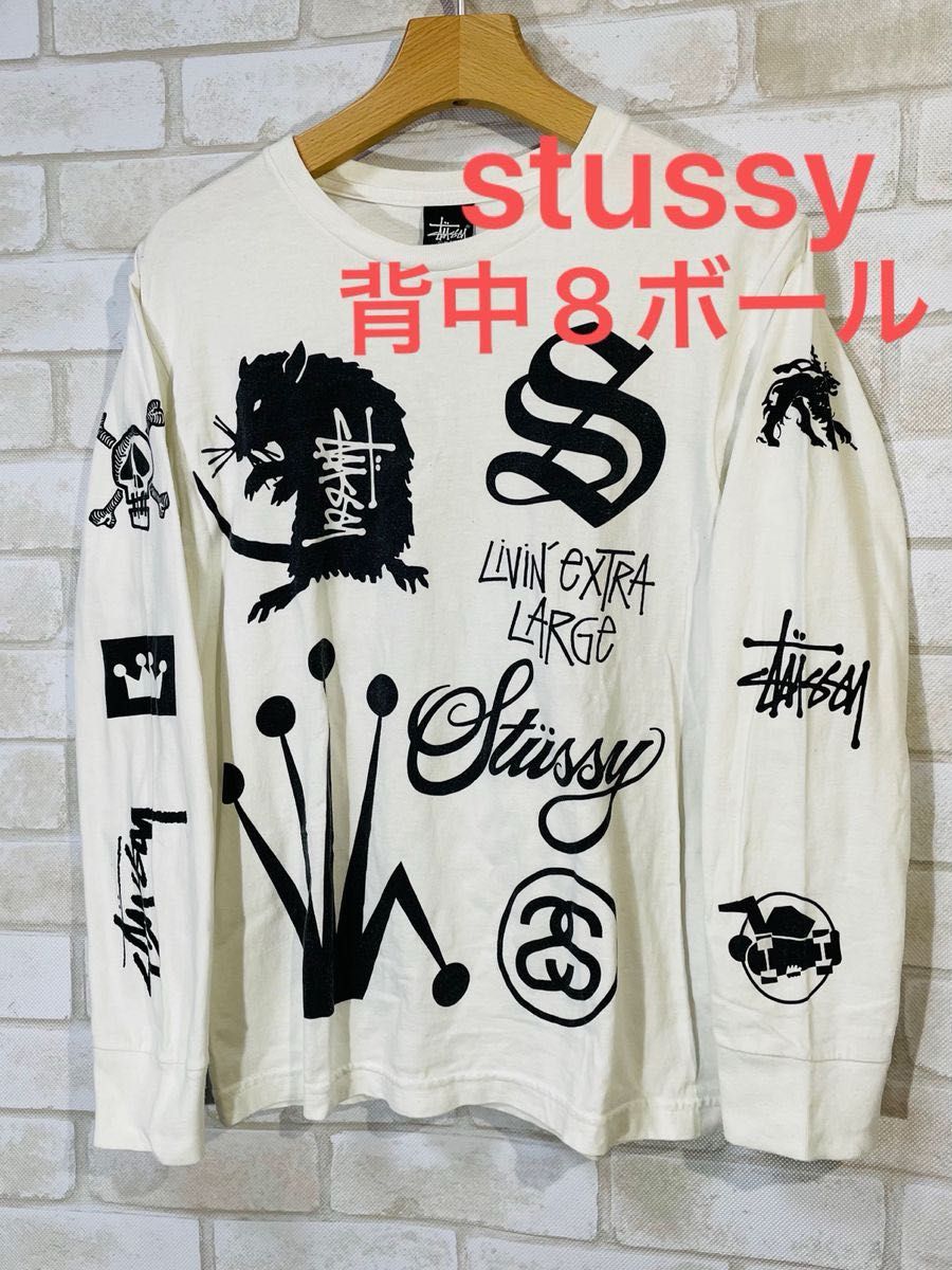 stussy】ステューシー 激レア ロゴ総柄 8ボール Tシャツ ロンT stussy】ステューシー 激レア ロゴ総柄 8ボール Tシャツ ロンT