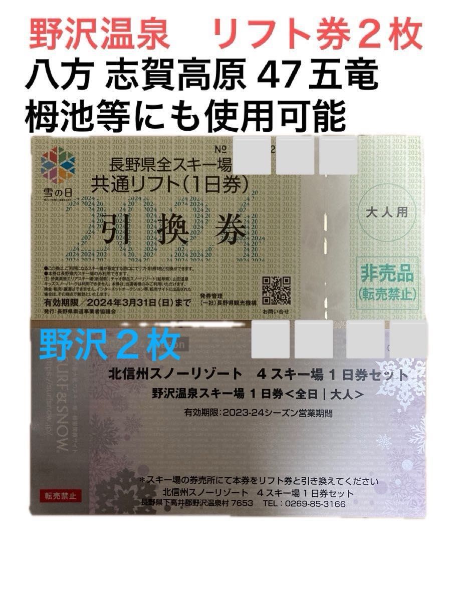 長野県 4スキー場 リフト券 1日券セット 8枚 - 施設利用券