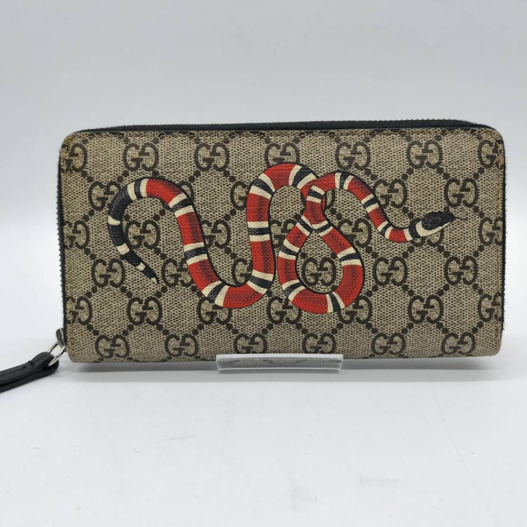 【極美品】グッチ GUCCI 長財布 ラウンドファスナー キングスネーク GGスプリーム PVC ベージュ 451273 ラウンドジップ ヘビ_画像2