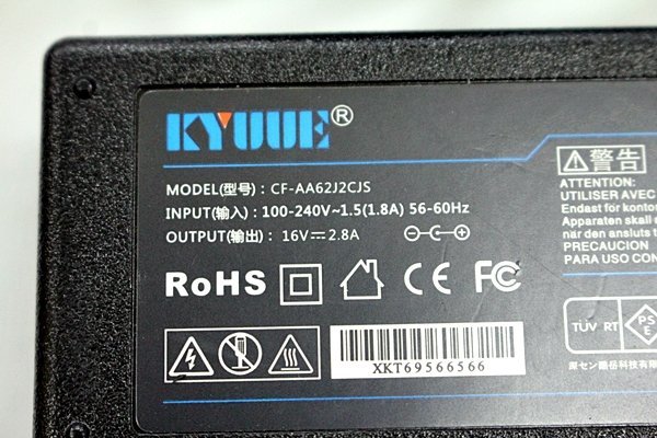 Kyuue　 PANASONIC CF-MX/RZ シリー 用ACアダプター CF-AA62J2CJS/ 16V 2.8A/外径約5.5mm 内径約2.5mm◆KyuueAC16V01Y_画像2